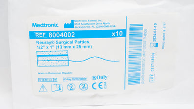 Medtronic 8004002 Neuray Surgical Patties 1/2inch x 1inch (x) - Pack of 10